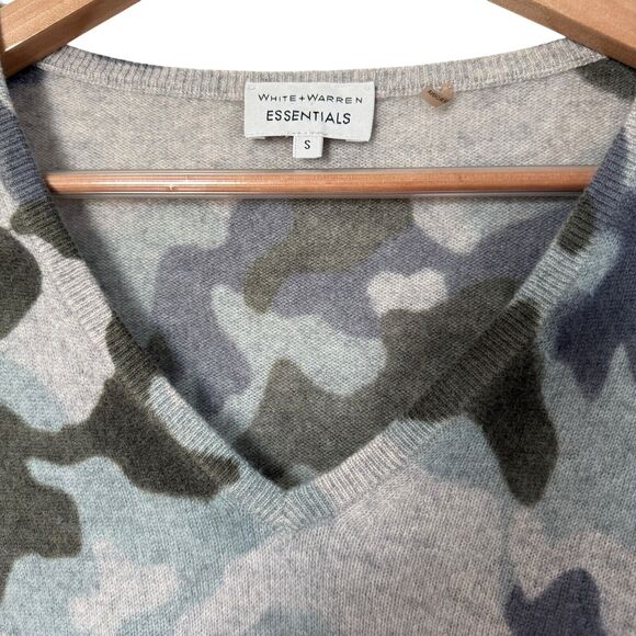 White + Warren Essentials Cashmere Camo Print Pullover V-Neck Sweater Size S - Picture 7 of 12